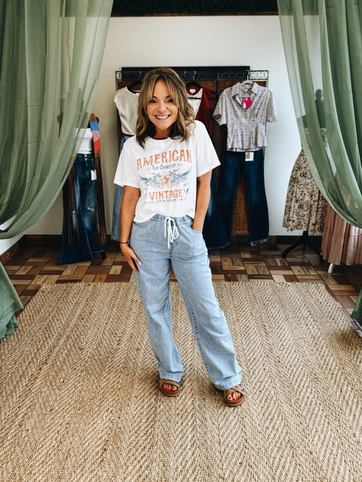 Boardwalk Blue Pull-On Wide-Leg Denim Pant