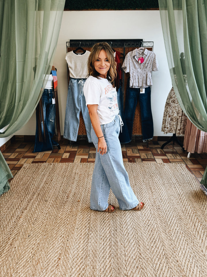Boardwalk Blue Pull-On Wide-Leg Denim Pant