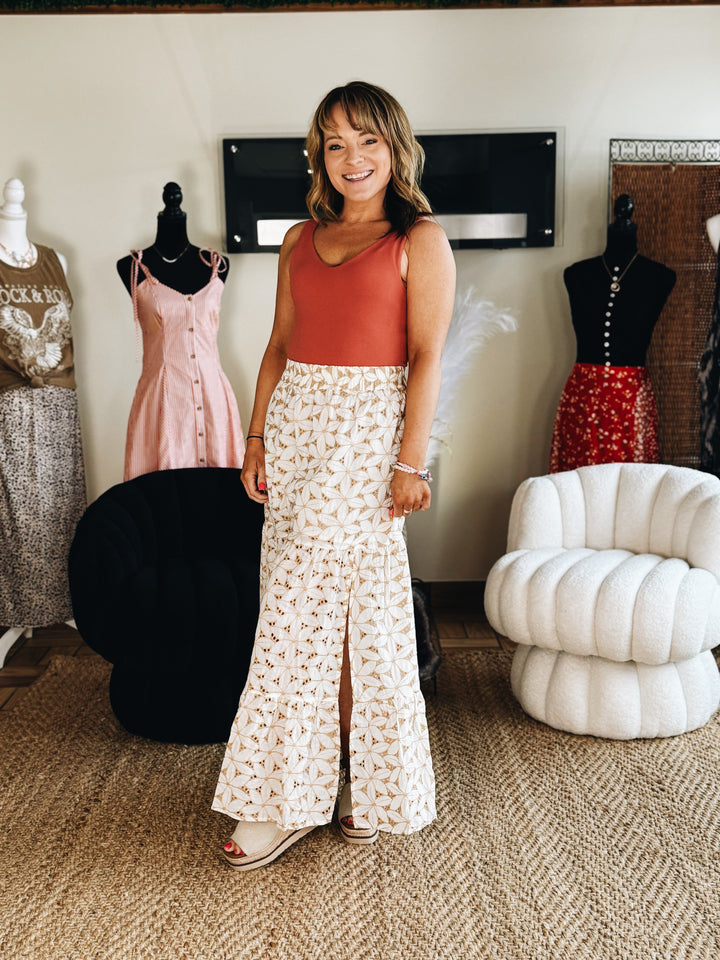 The Sandstone Eyelet Midi Skirt