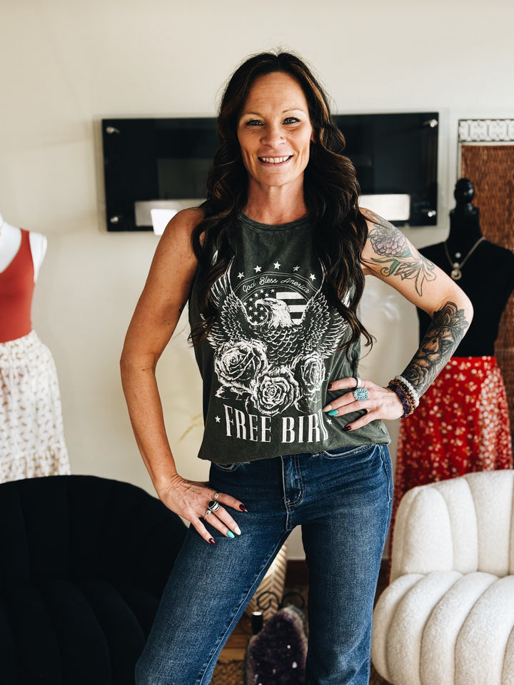 The Free Bird Graphic Tank (Olive)