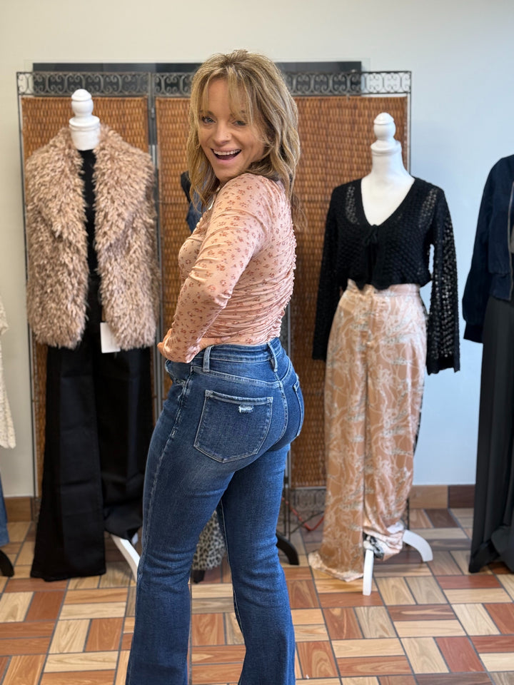 Soft Focus Ruched Mesh Top