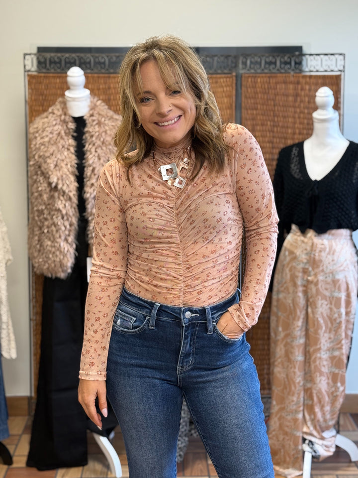 Soft Focus Ruched Mesh Top