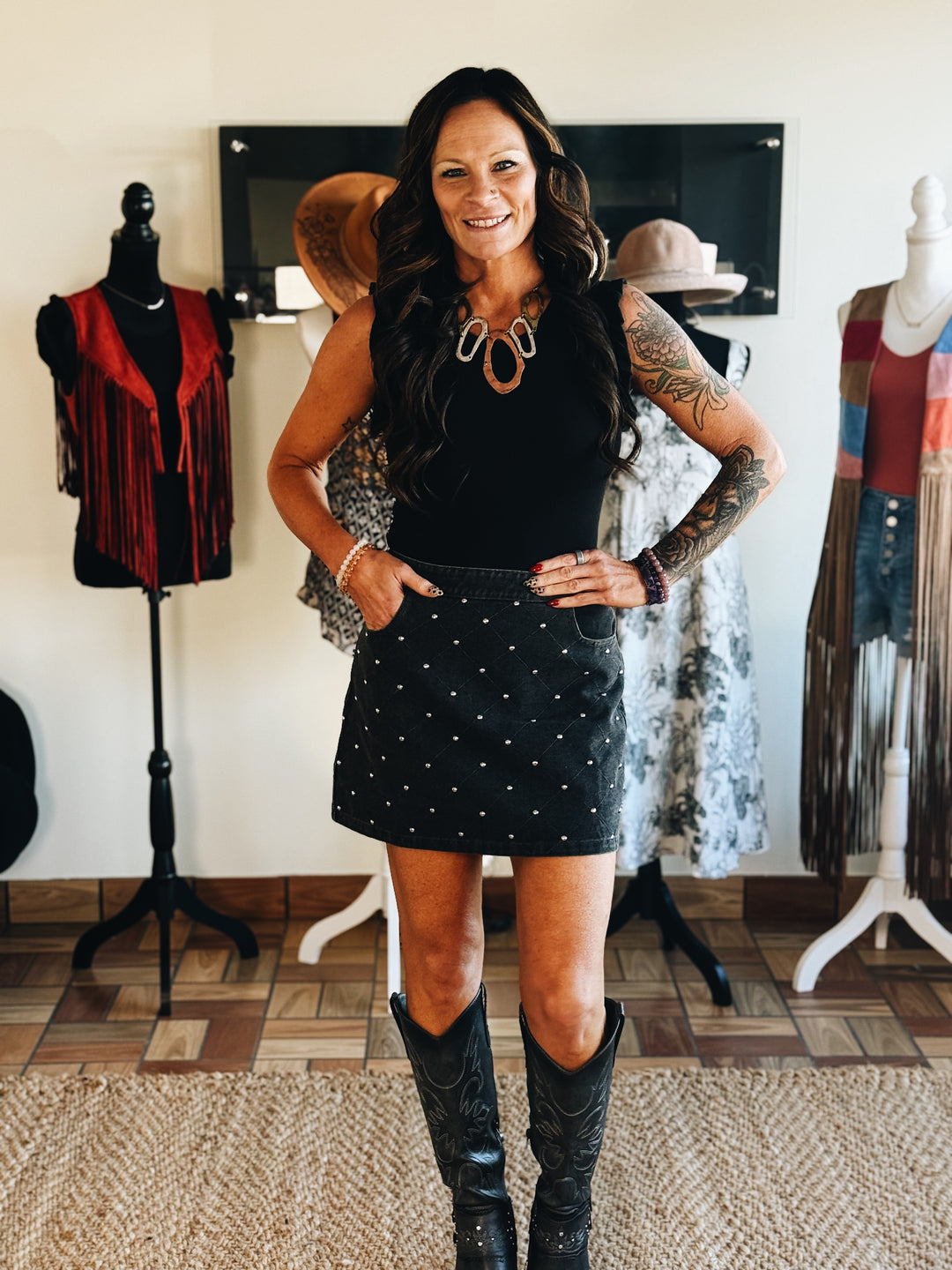 Onyx Stud Grid Skirt