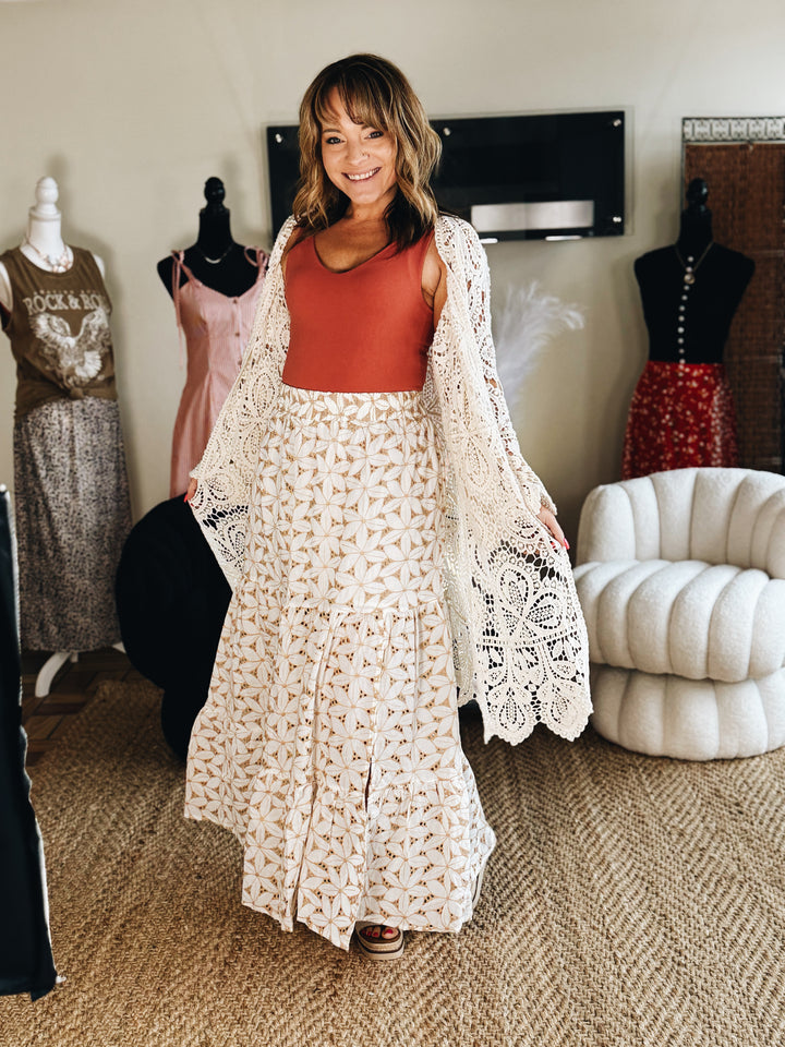 The Sandstone Eyelet Midi Skirt