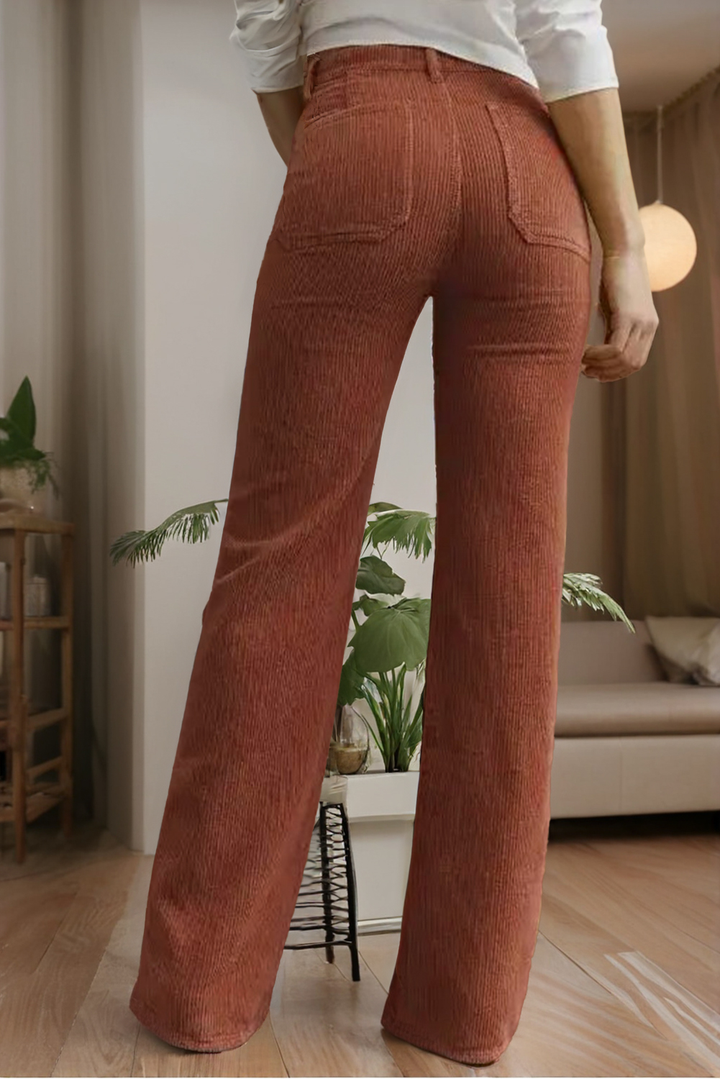 High Waist Square Pockets Corduroy Pants