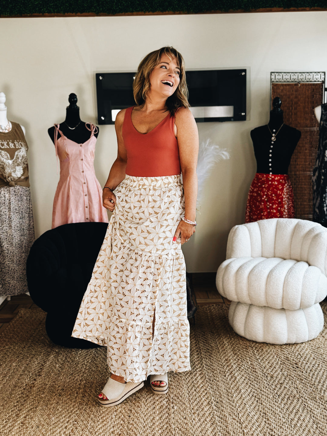 The Sandstone Eyelet Midi Skirt