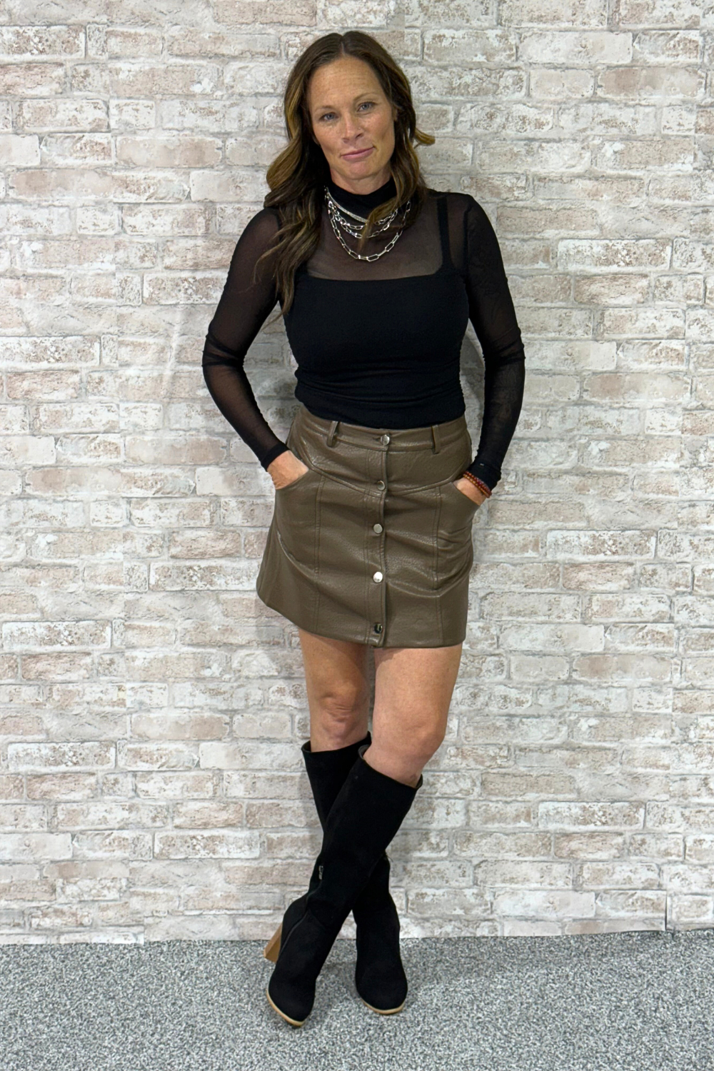 The Magnetic Field – Leather Button-Front Mini Skirt