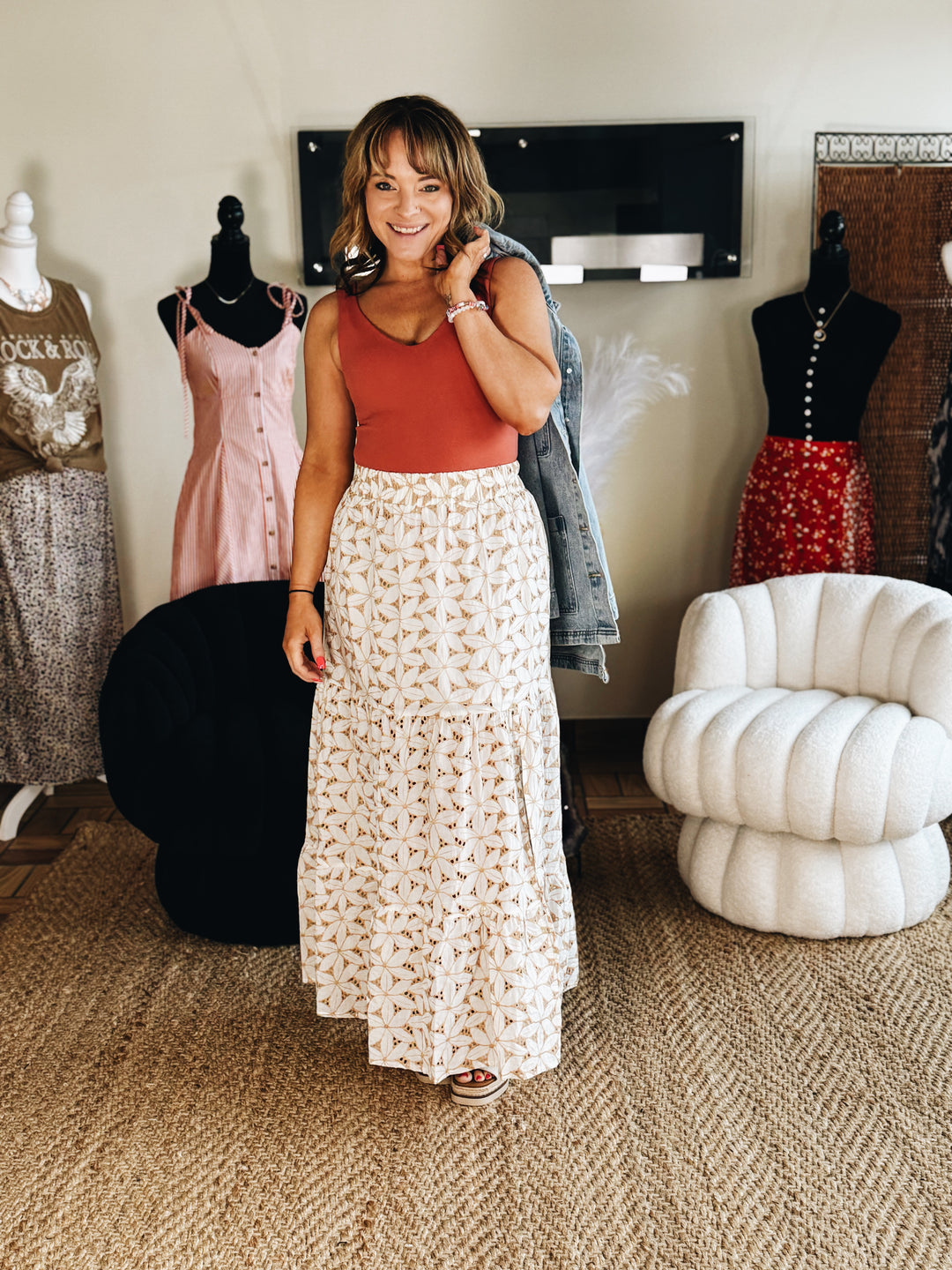 The Sandstone Eyelet Midi Skirt