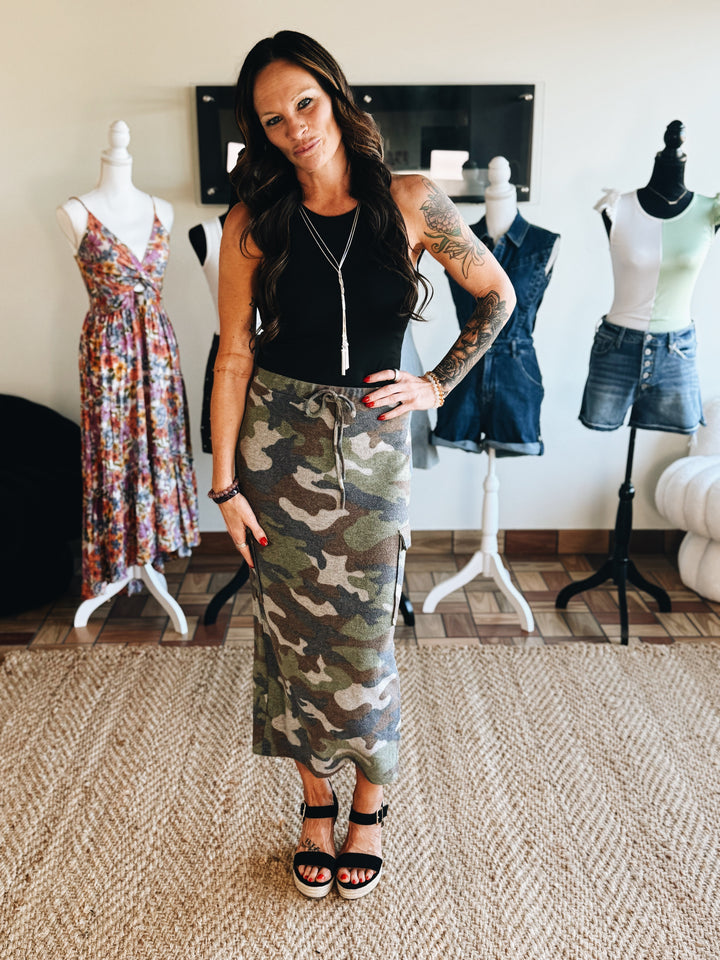 Break Rank Camo Midi Skirt