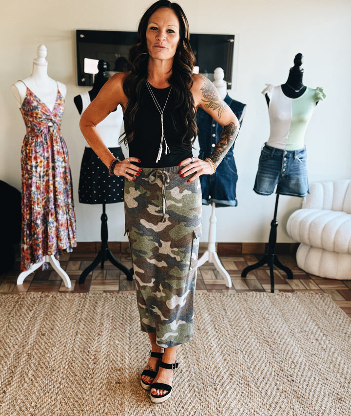 Break Rank Camo Midi Skirt