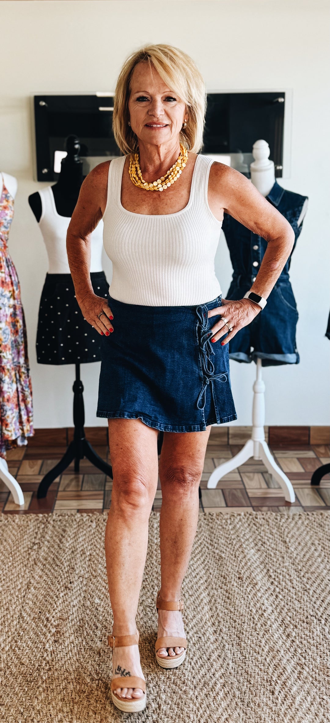 Unraveled Denim Midi Skort