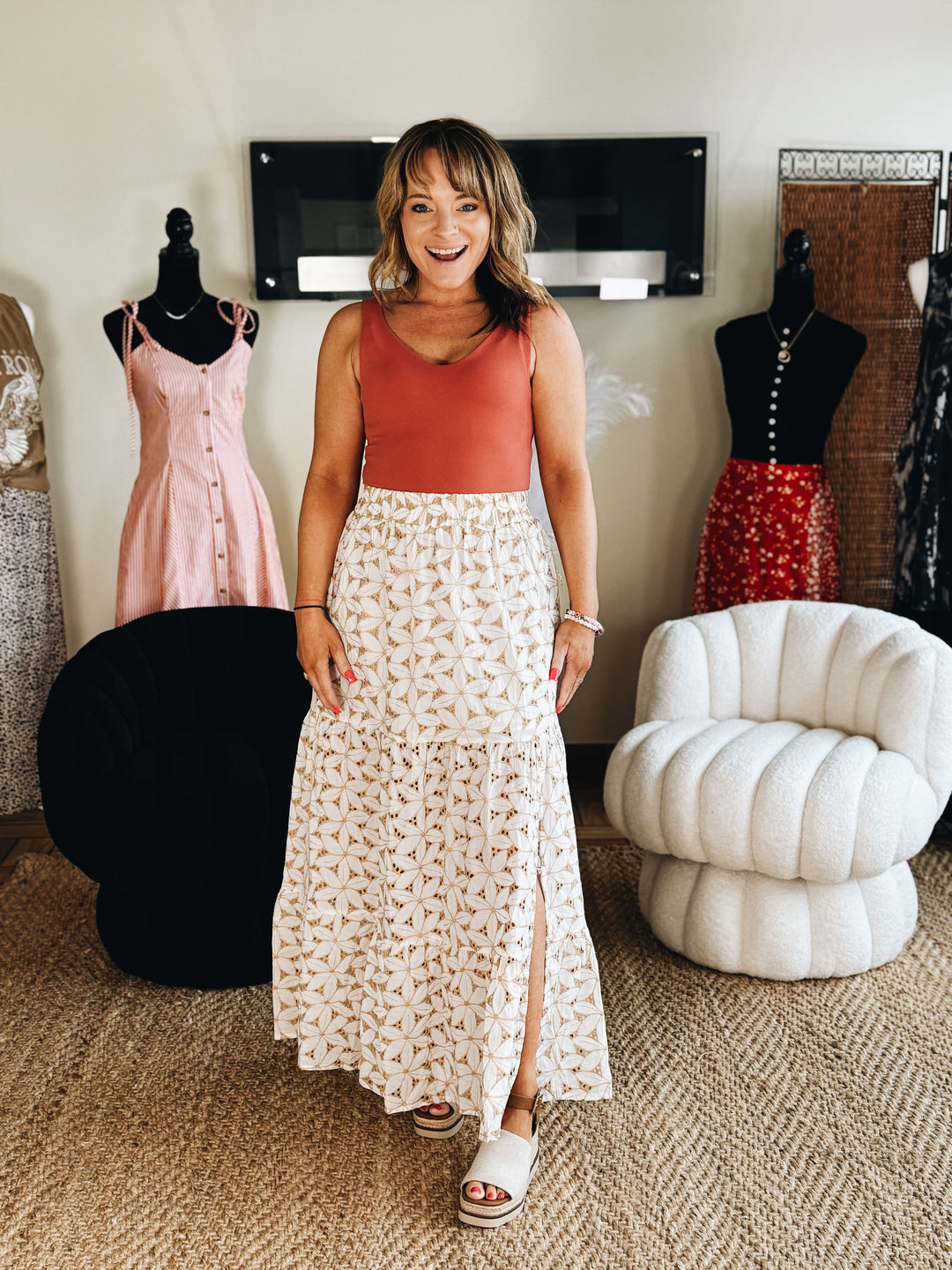 The Sandstone Eyelet Midi Skirt