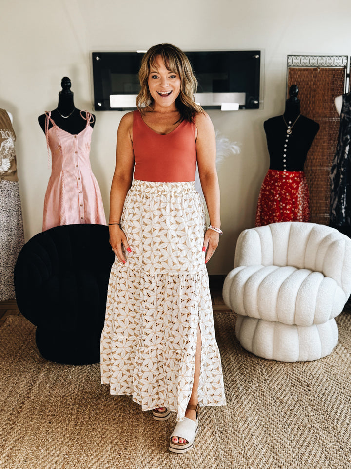 The Sandstone Eyelet Midi Skirt