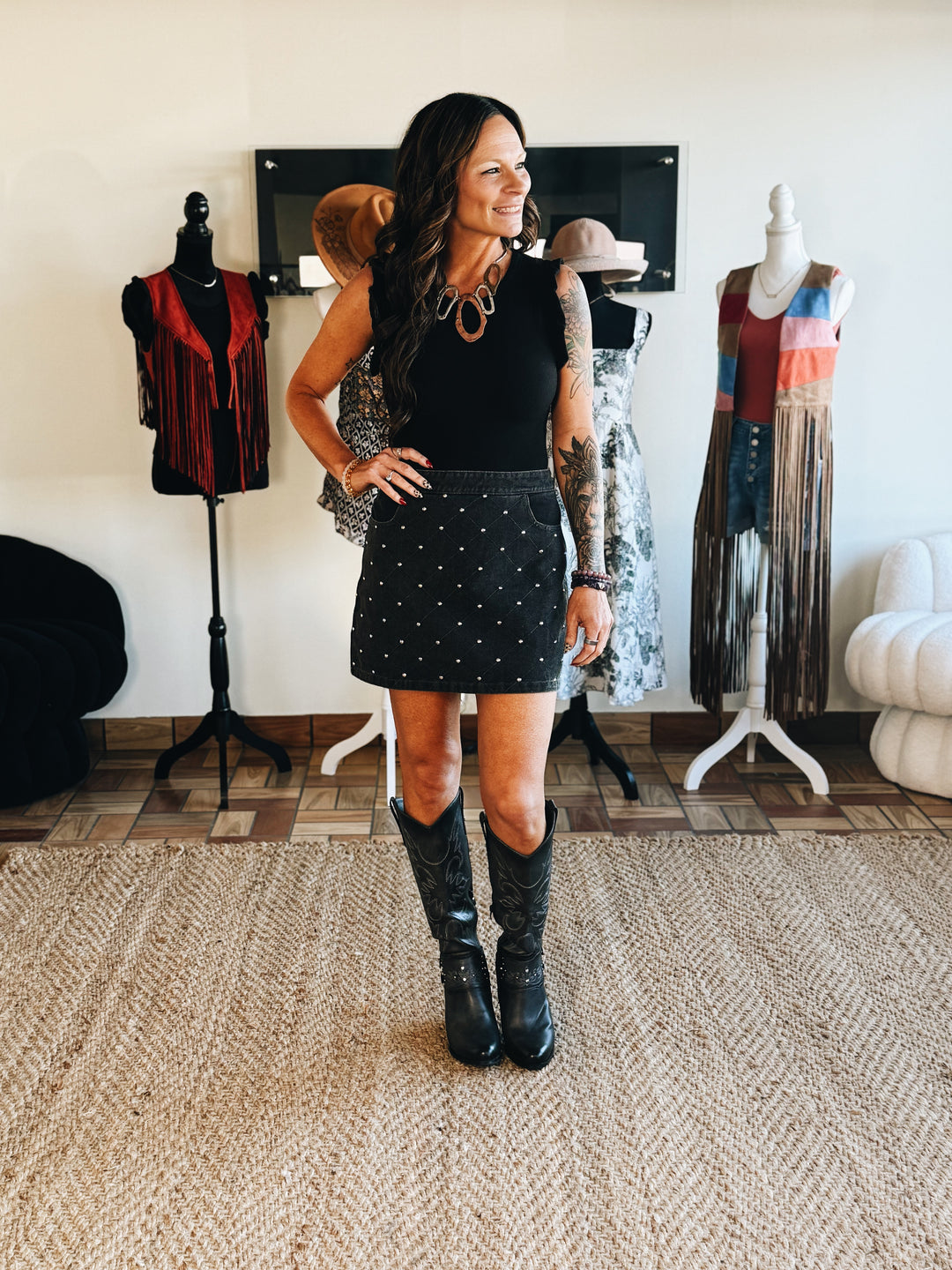 Onyx Stud Grid Skirt