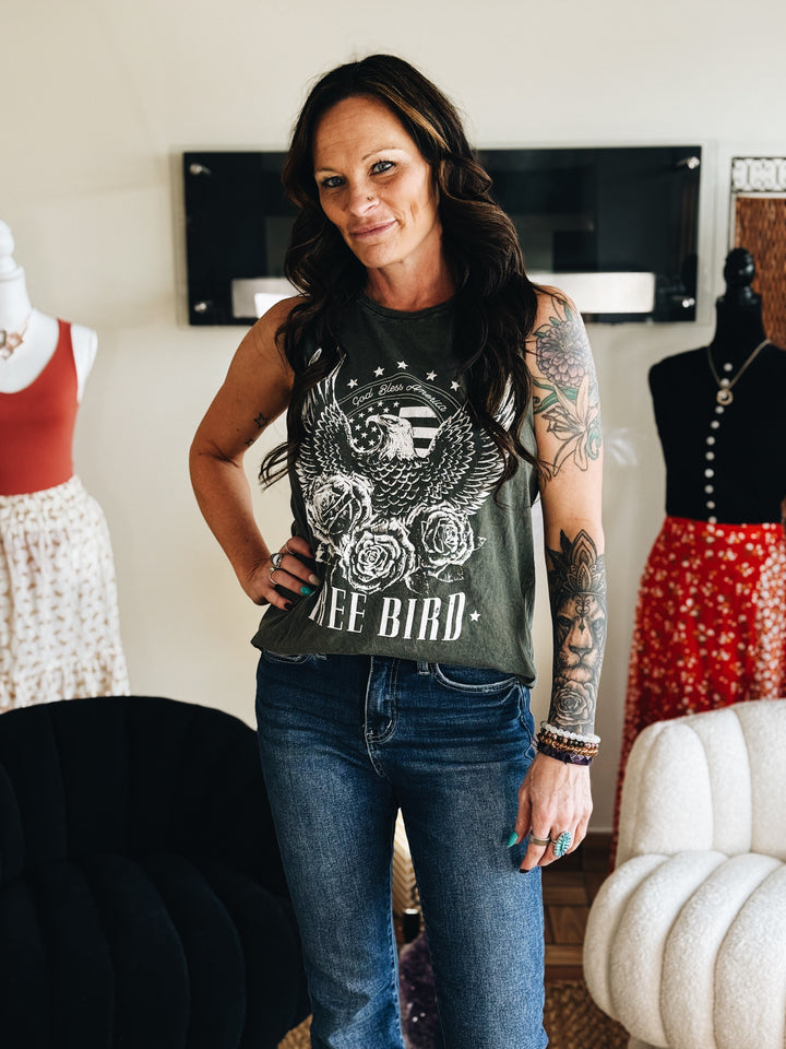 The Free Bird Graphic Tank (Olive)