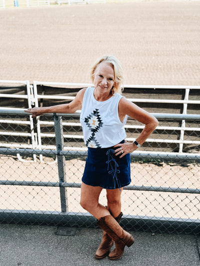 Unraveled Denim Midi Skort