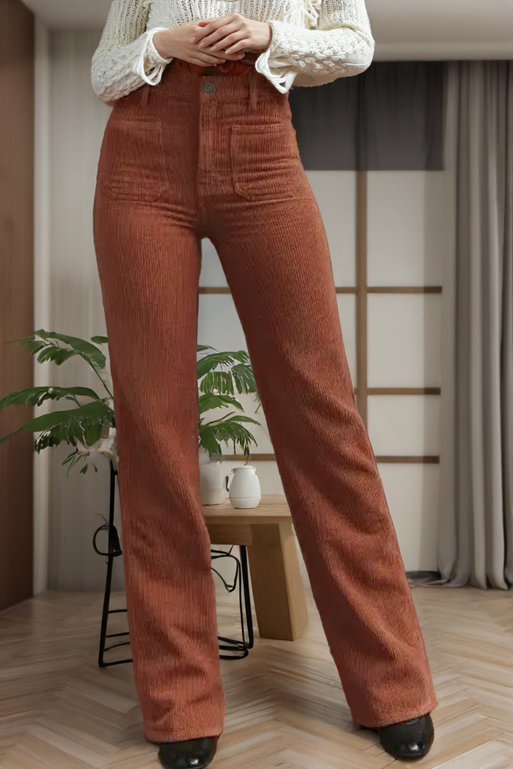 High Waist Square Pockets Corduroy Pants
