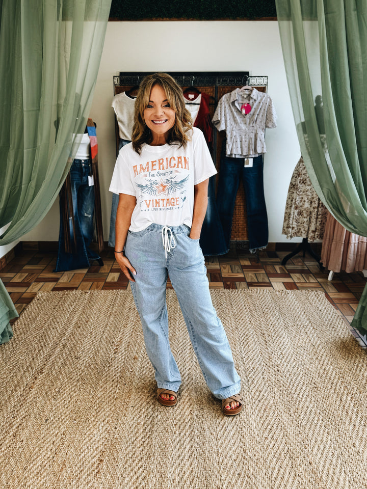 Boardwalk Blue Pull-On Wide-Leg Denim Pant