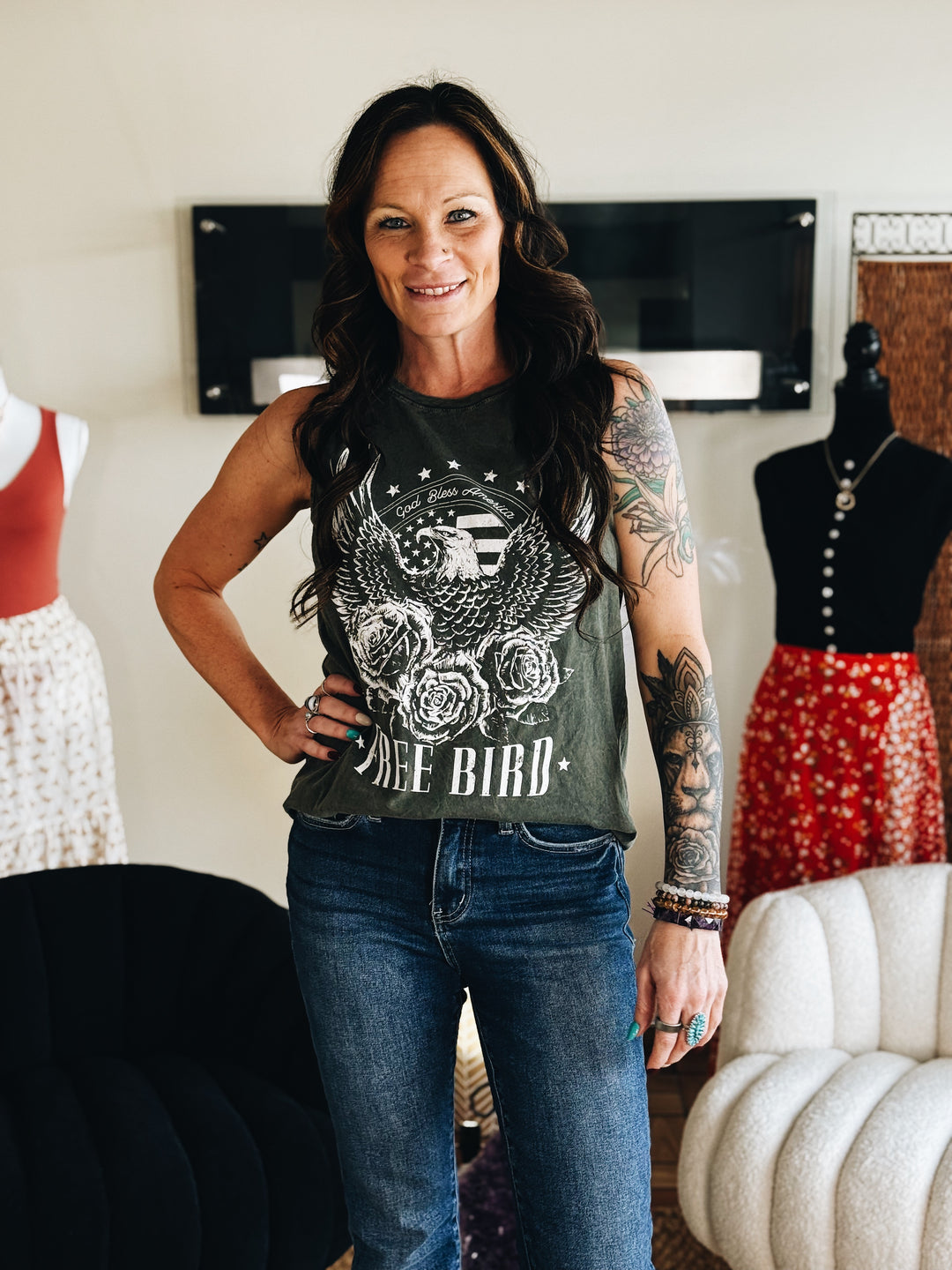 The Free Bird Graphic Tank (Olive)