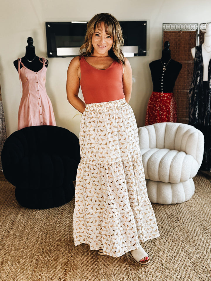 The Sandstone Eyelet Midi Skirt