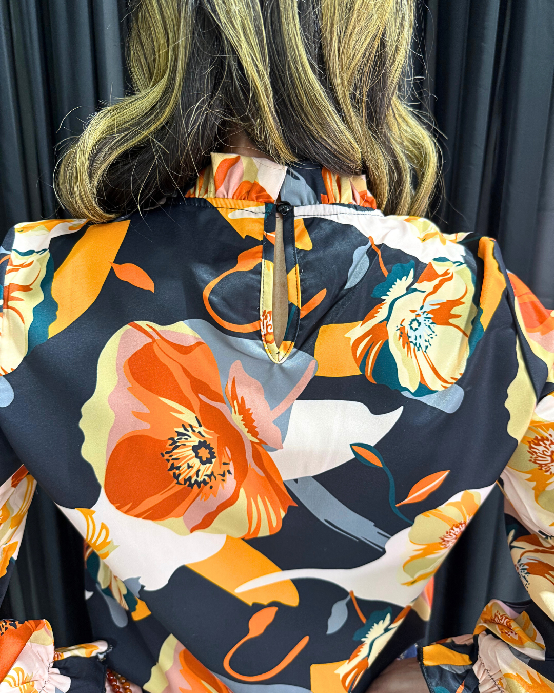 The Power Petal – High-Neck Floral Blouse