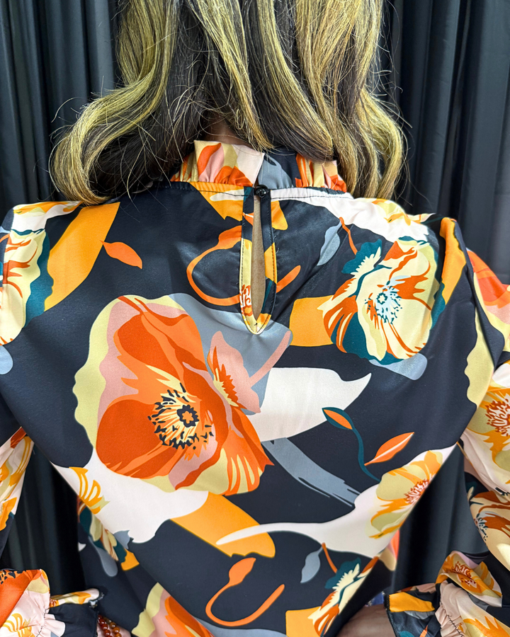 The Power Petal – High-Neck Floral Blouse