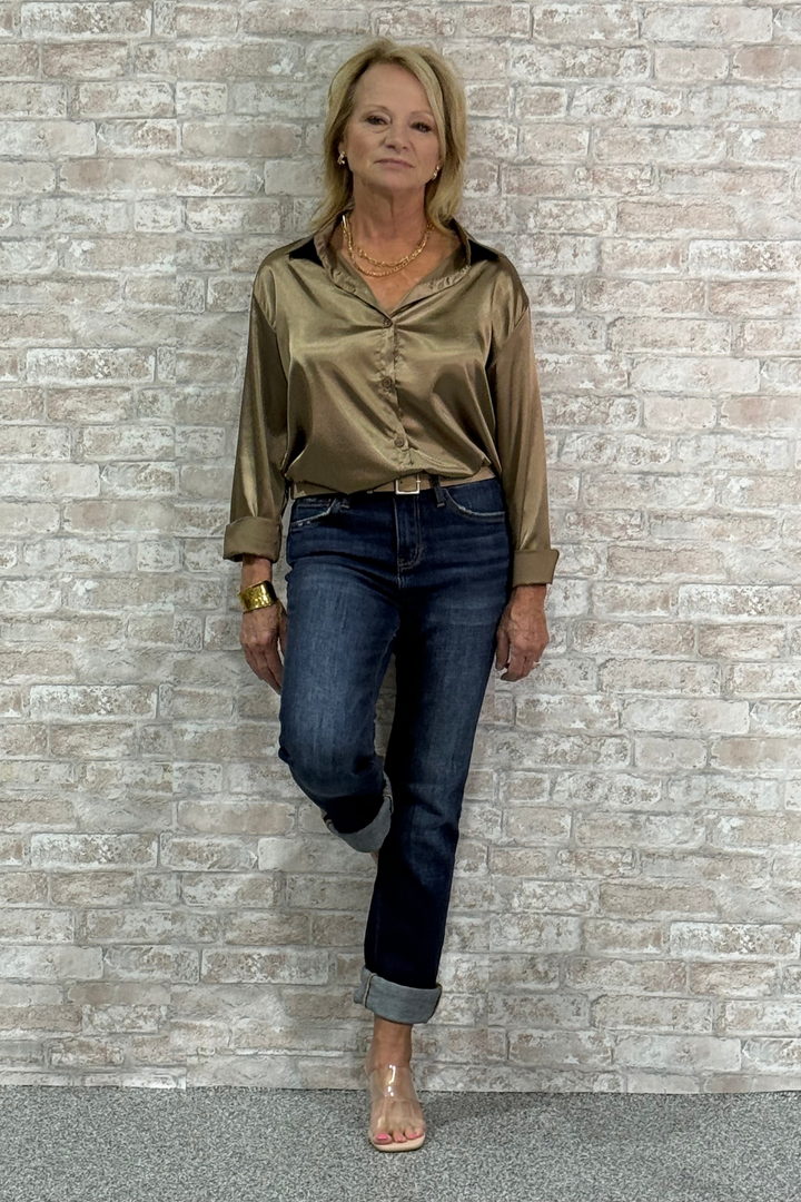 The Reset Point-Satin Button-Up Blouse