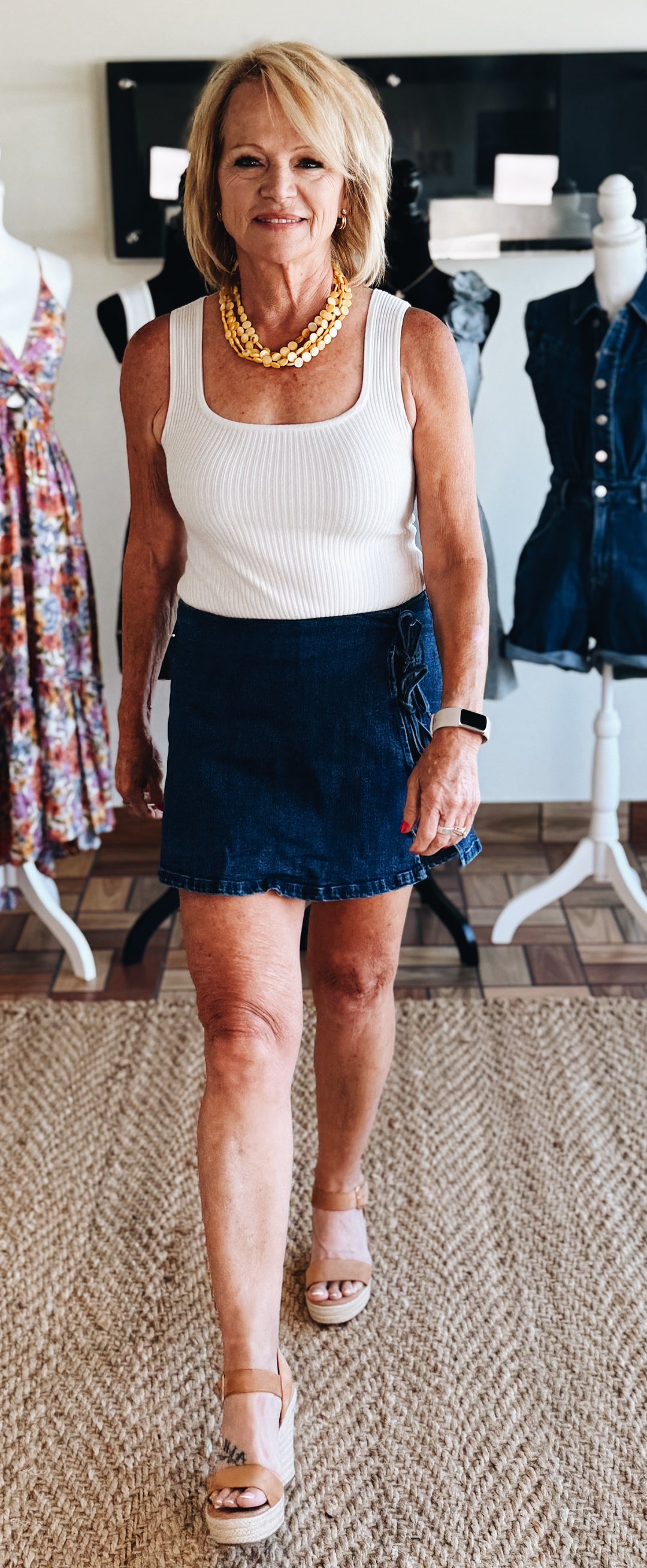 Unraveled Denim Midi Skort
