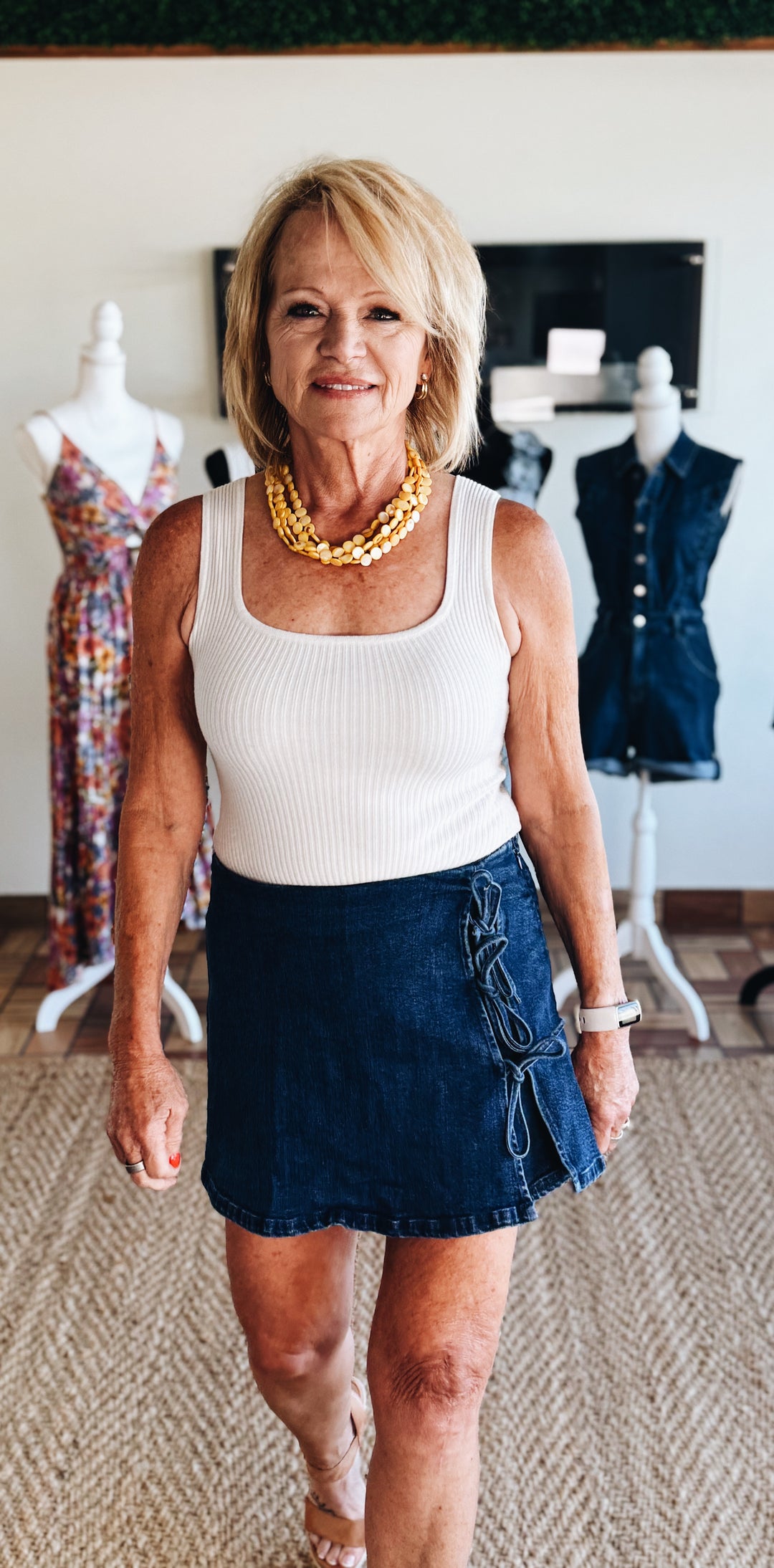Unraveled Denim Midi Skort