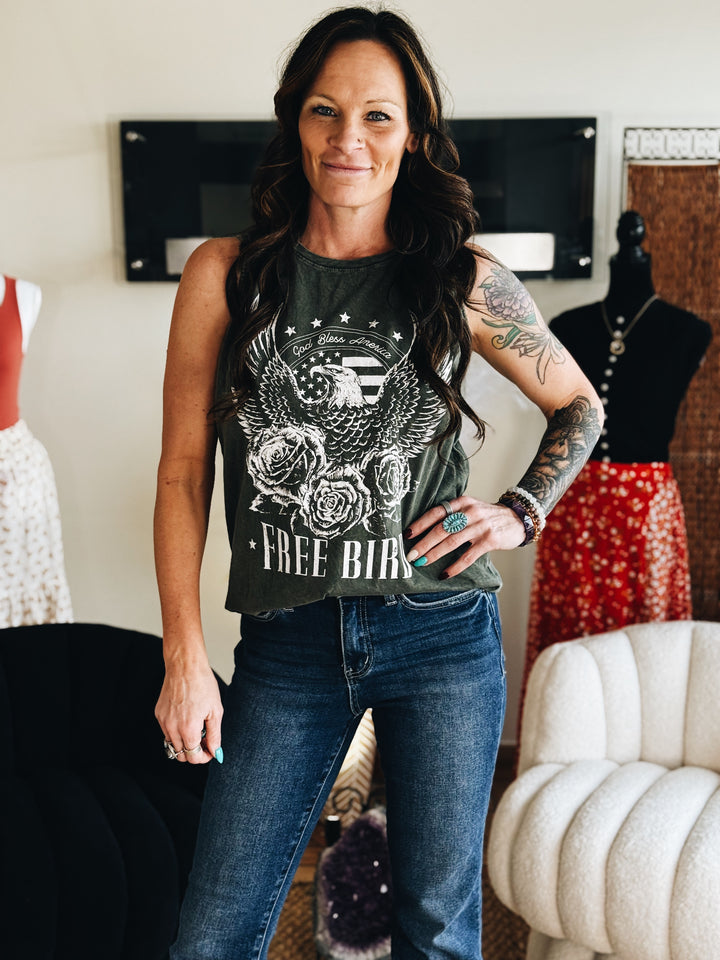 The Free Bird Graphic Tank (Olive)