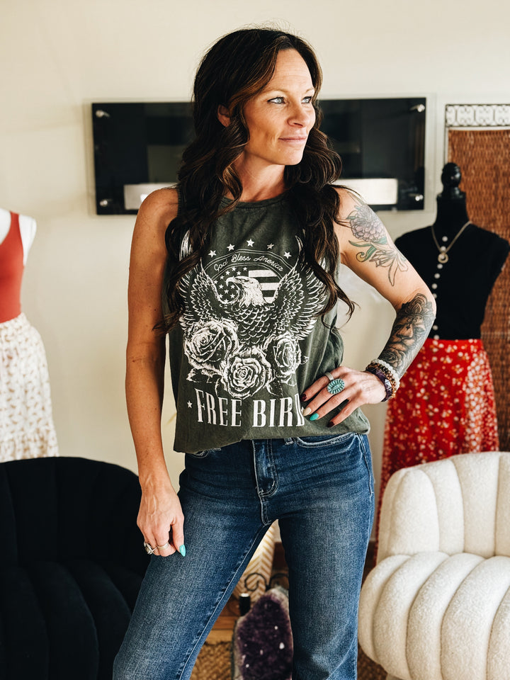 The Free Bird Graphic Tank (Olive)