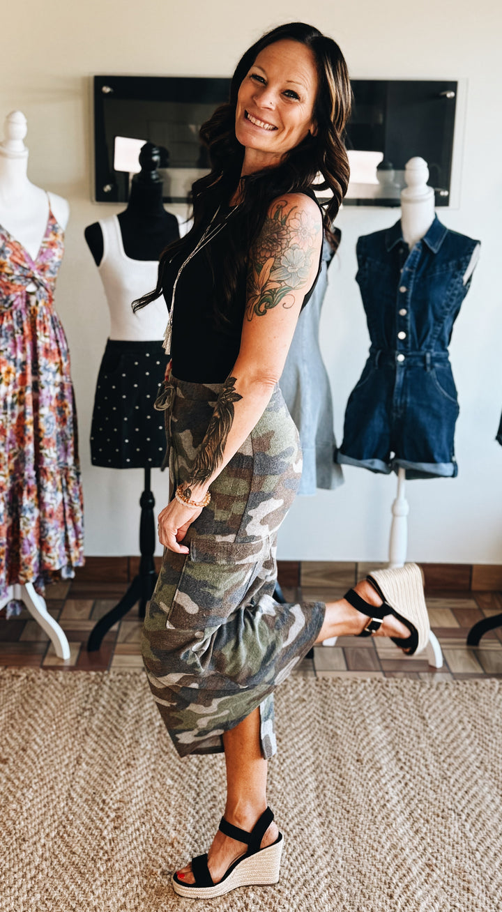 Break Rank Camo Midi Skirt