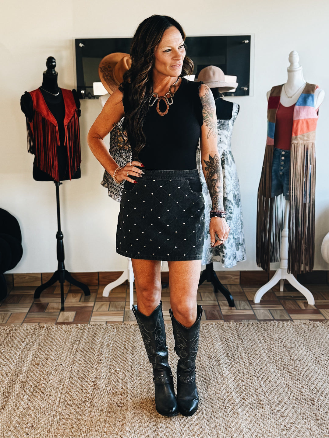 Onyx Stud Grid Skirt