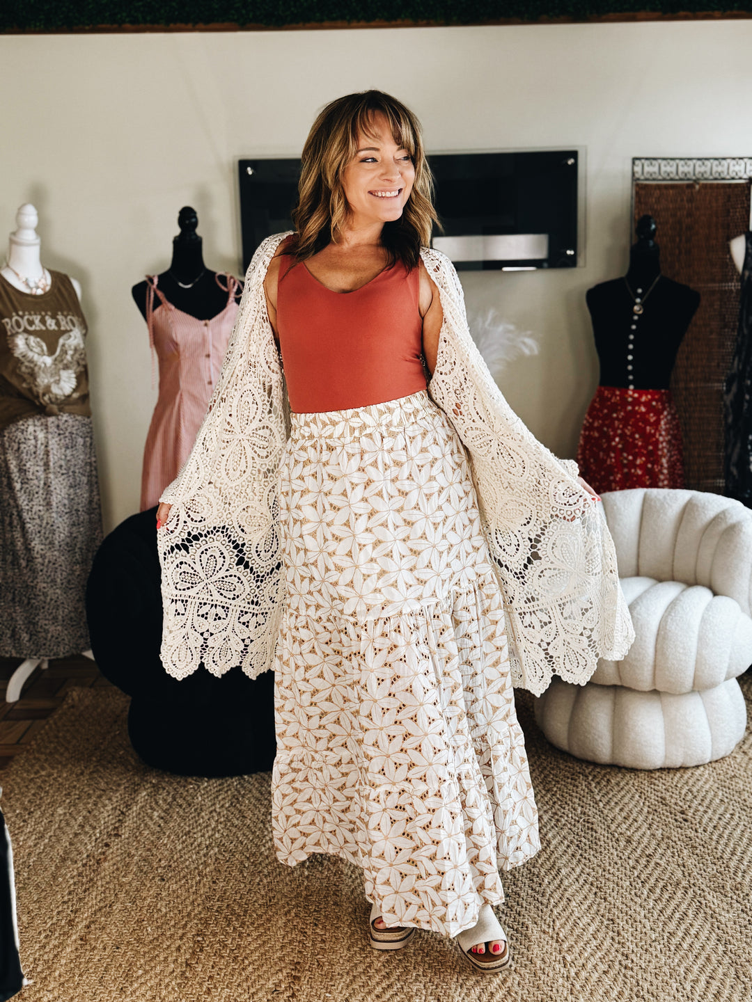 The Sandstone Eyelet Midi Skirt