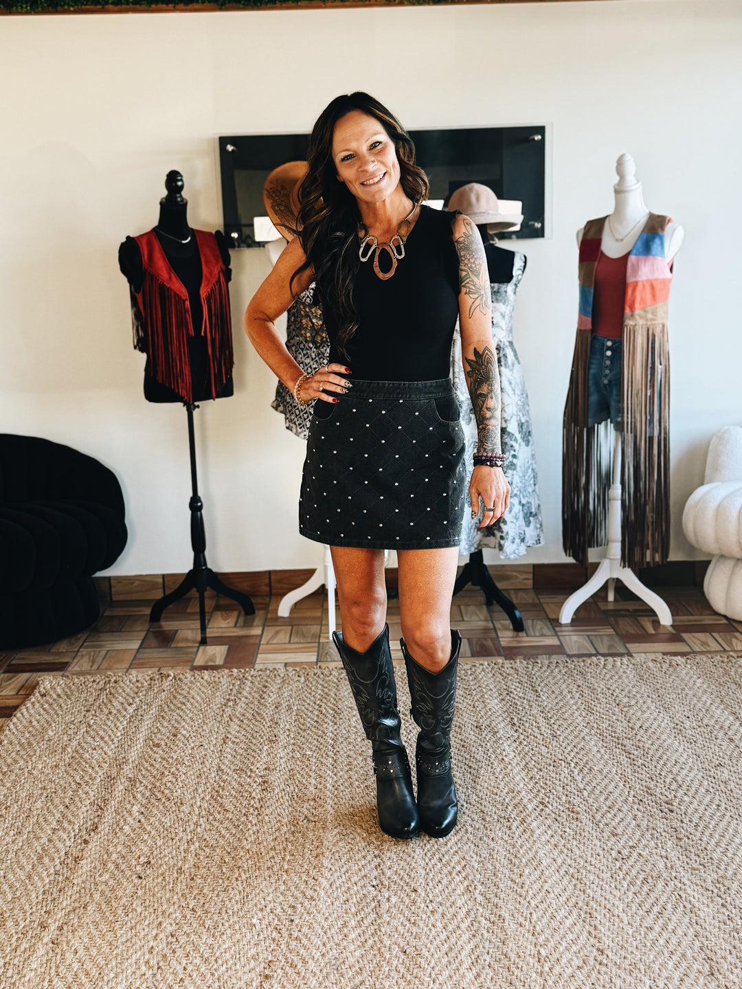 Onyx Stud Grid Skirt