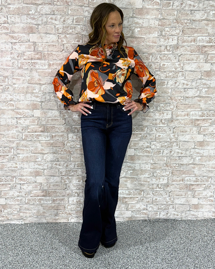 The Power Petal – High-Neck Floral Blouse